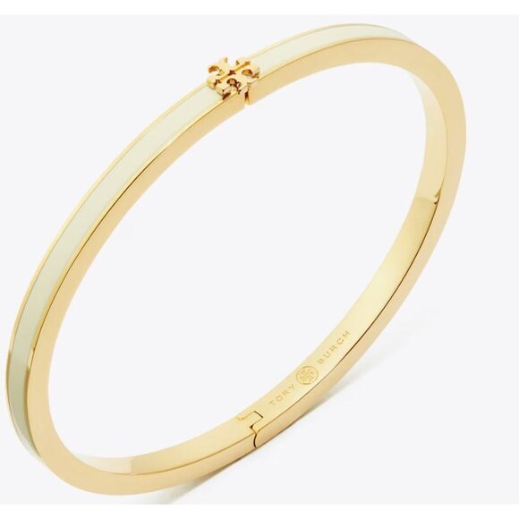 TORY BURCH WHITE AND GOLD KIRA ENAMEL BRACELET AND HOOP EARRING SET - Picture 7 of 15